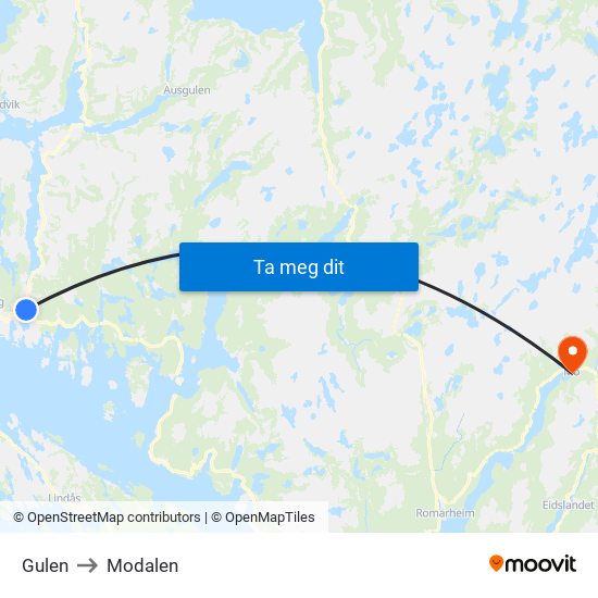 Gulen to Modalen map