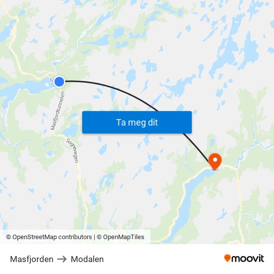 Masfjorden to Modalen map