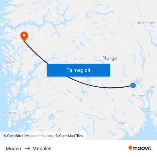 Modum to Modalen map