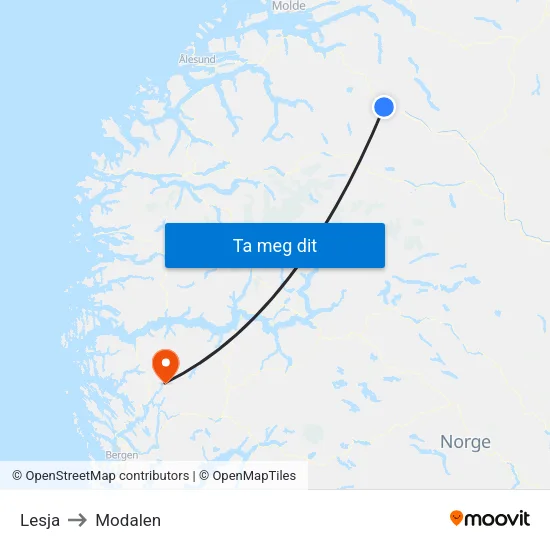 Lesja to Modalen map