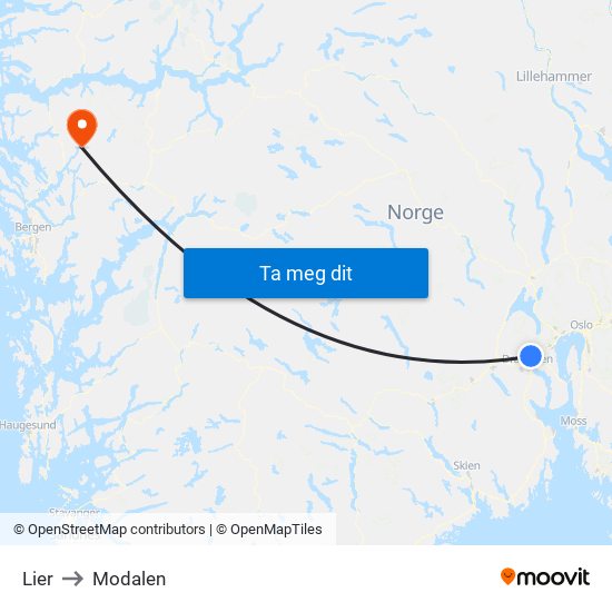 Lier to Modalen map