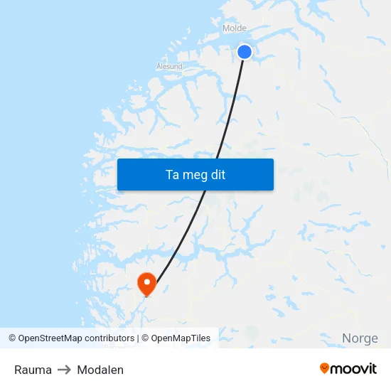 Rauma to Modalen map