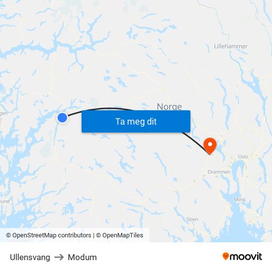 Ullensvang to Modum map
