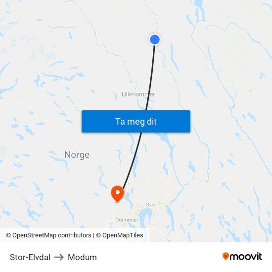 Stor-Elvdal to Modum map