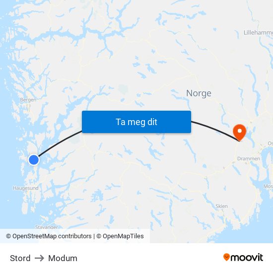 Stord to Modum map
