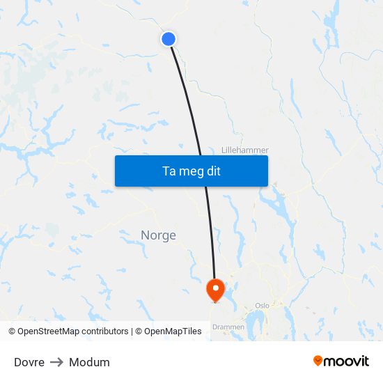 Dovre to Modum map