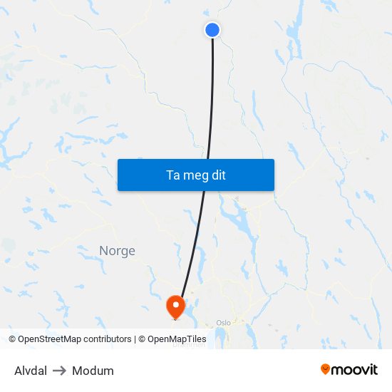 Alvdal to Modum map