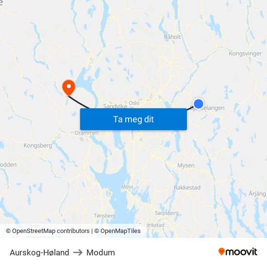 Aurskog-Høland to Modum map