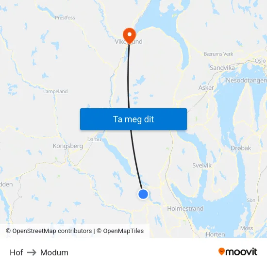 Hof to Modum map
