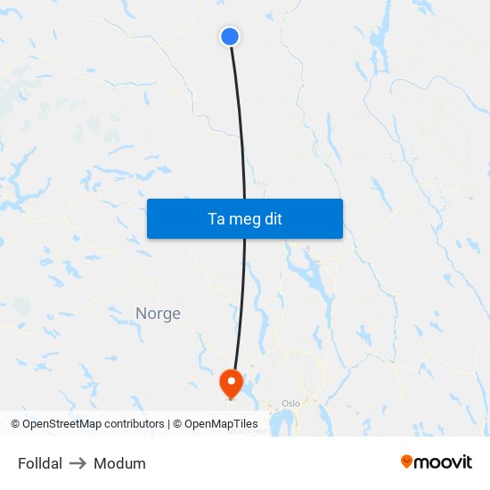 Folldal to Modum map