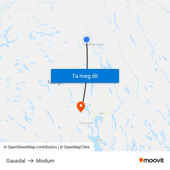 Gausdal to Modum map