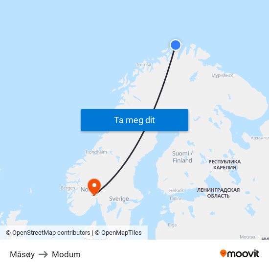 Måsøy to Modum map