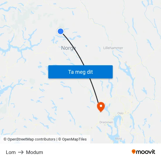 Lom to Modum map