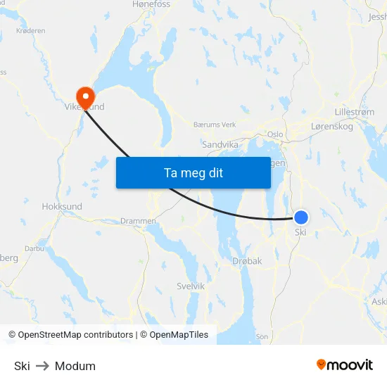 Ski to Modum map