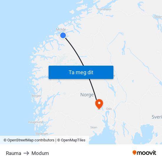 Rauma to Modum map