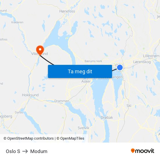 Oslo S to Modum map