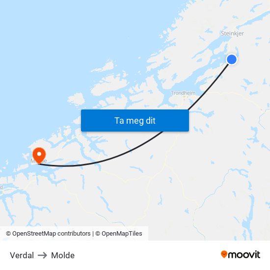 Verdal to Molde map