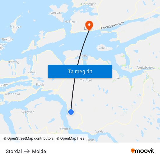 Stordal to Molde map