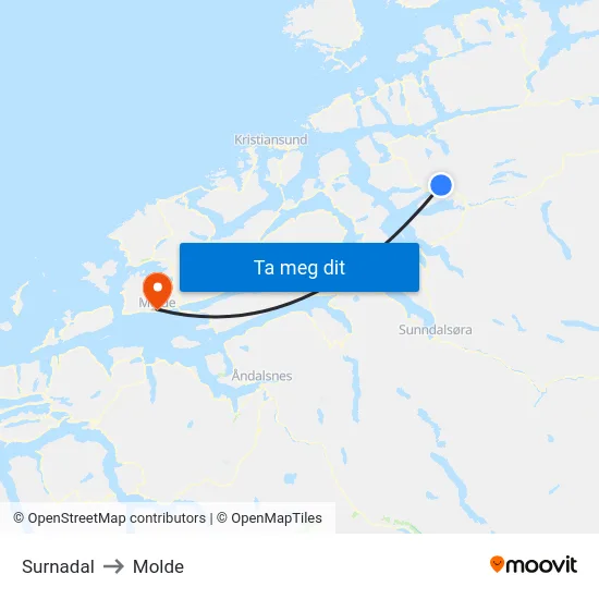 Surnadal to Molde map