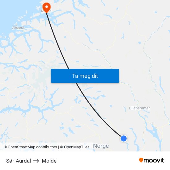 Sør-Aurdal to Molde map