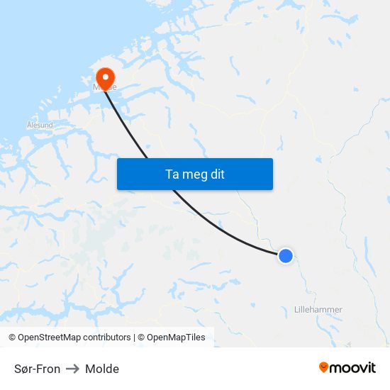 Sør-Fron to Molde map