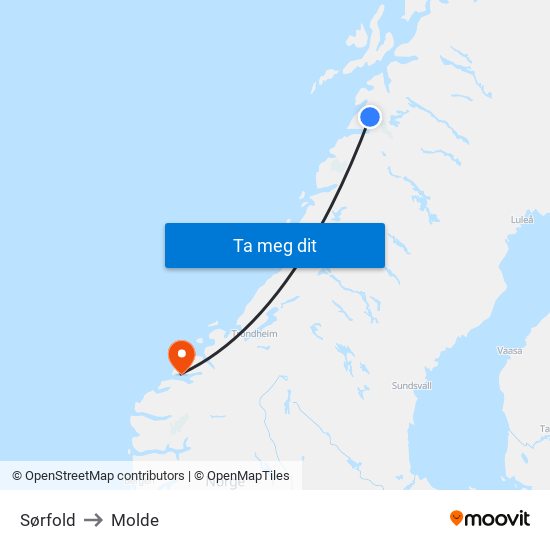 Sørfold to Molde map