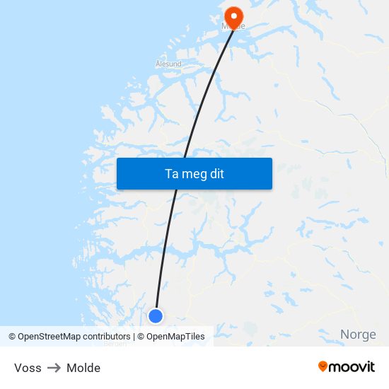 Voss to Molde map