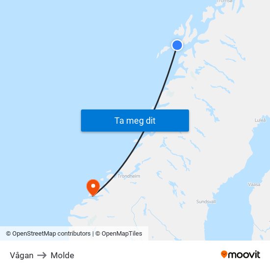 Vågan to Molde map