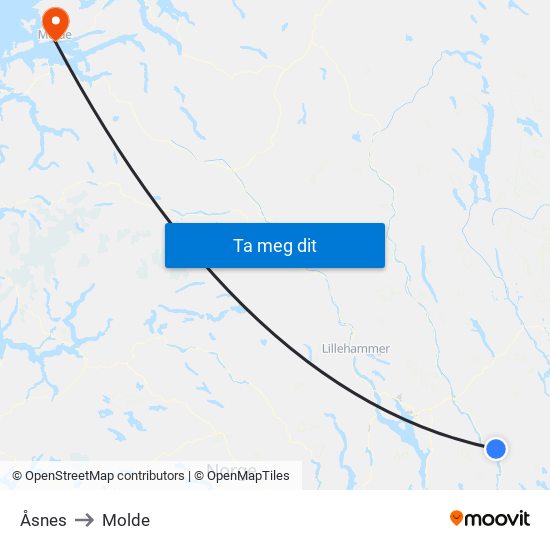 Åsnes to Molde map