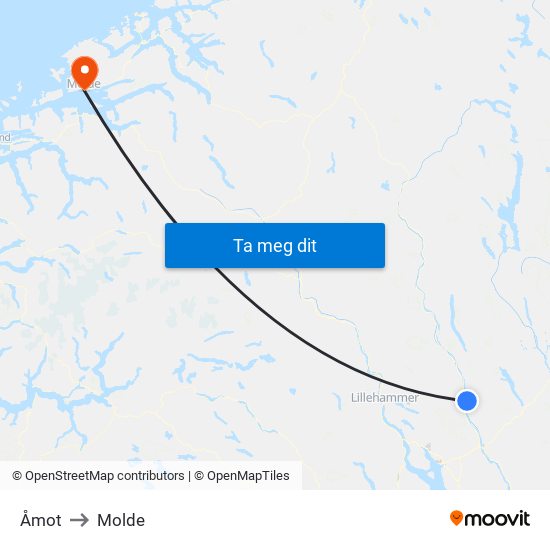 Åmot to Molde map