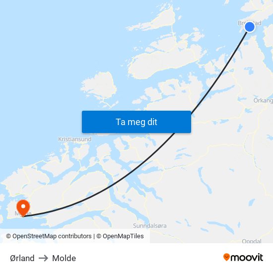 Ørland to Molde map