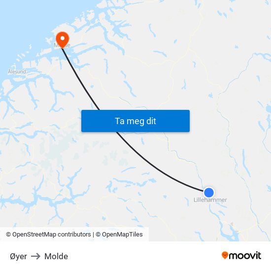 Øyer to Molde map