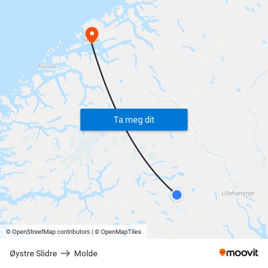 Øystre Slidre to Molde map