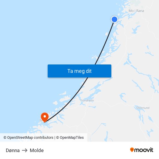 Dønna to Molde map