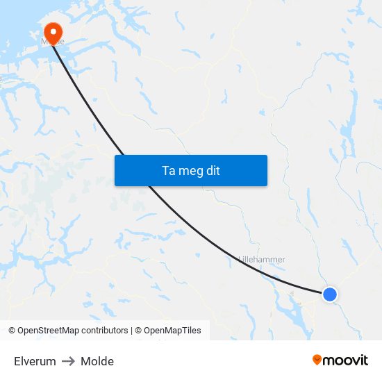 Elverum to Molde map