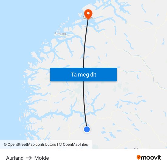 Aurland to Molde map