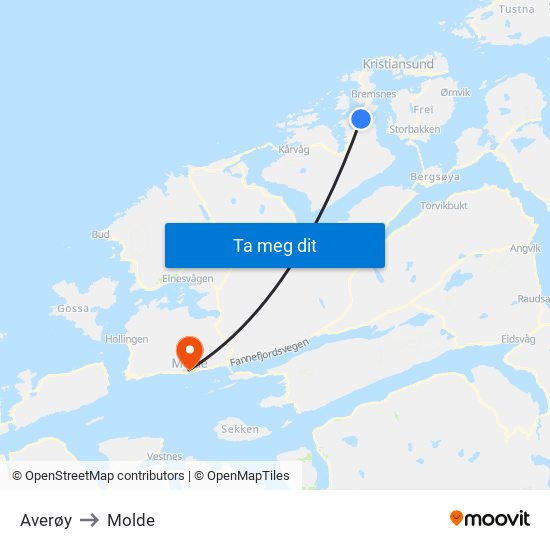 Averøy to Molde map