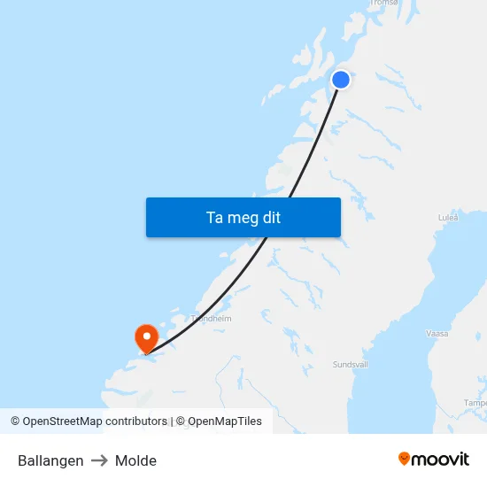 Ballangen to Molde map