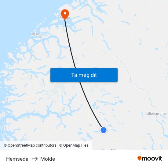 Hemsedal to Molde map
