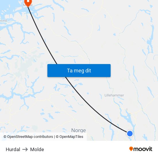 Hurdal to Molde map