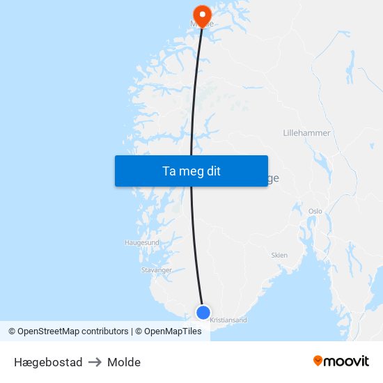 Hægebostad to Molde map