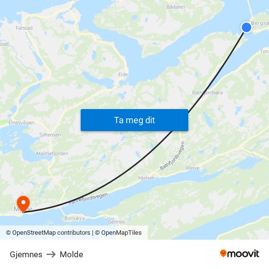 Gjemnes to Molde map