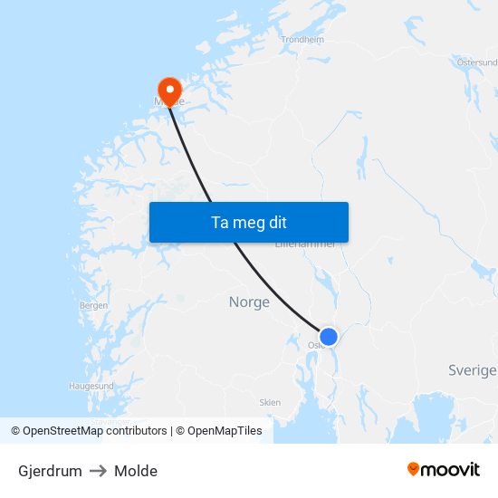 Gjerdrum to Molde map