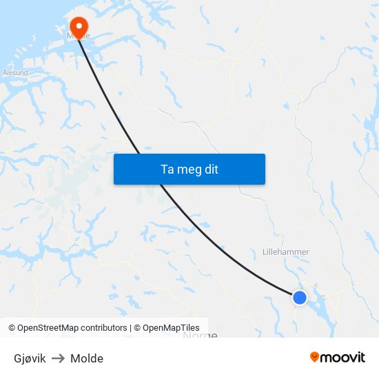 Gjøvik to Molde map