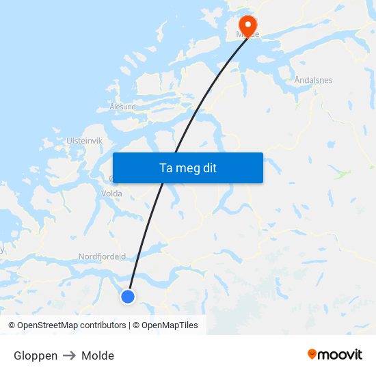 Gloppen to Molde map
