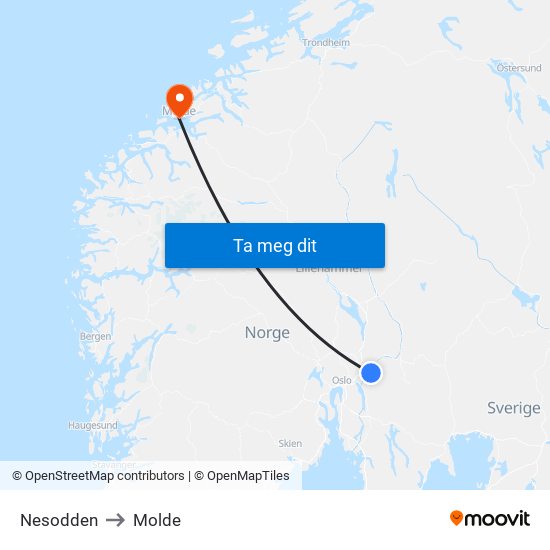 Nesodden to Molde map