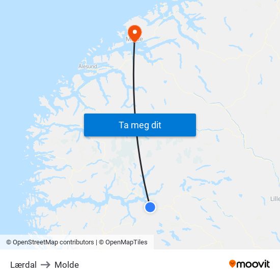 Lærdal to Molde map