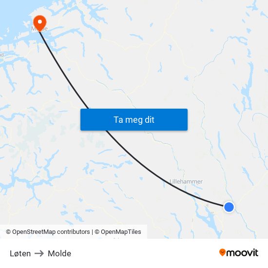 Løten to Molde map