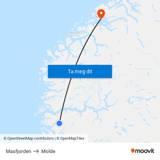 Masfjorden to Molde map
