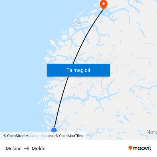 Meland to Molde map